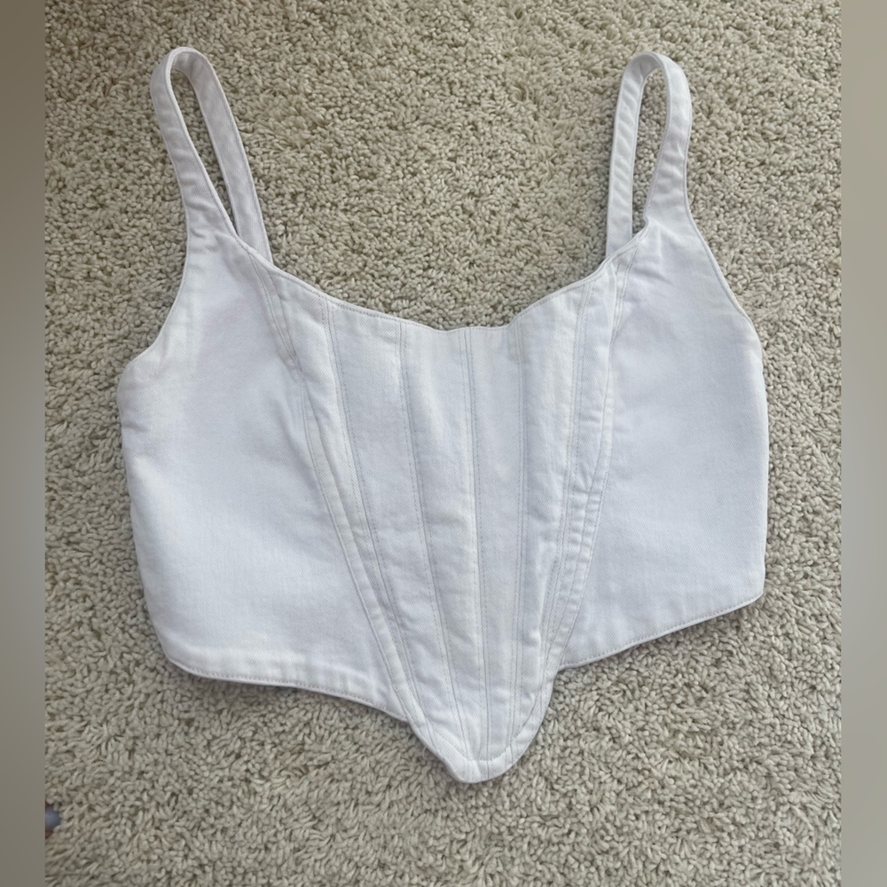 Zara White Zip-Up cropped Corset Tank